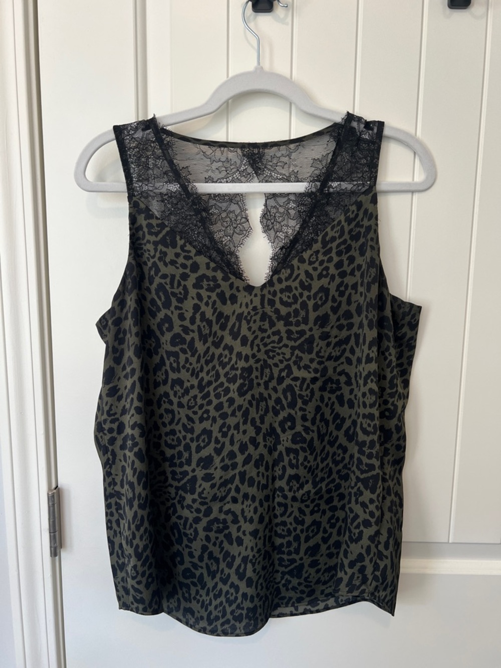 Express Olive Green & Black Leopard Lace Top -Medium